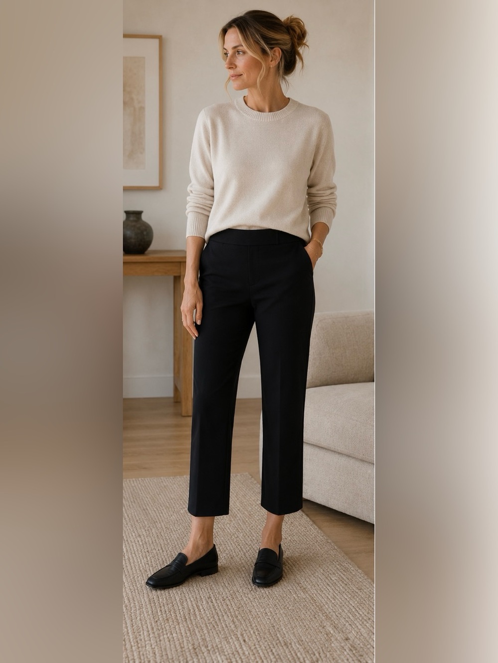 Jenni Kayne Black Poplin Straight Leg Cropped Pants Size 6